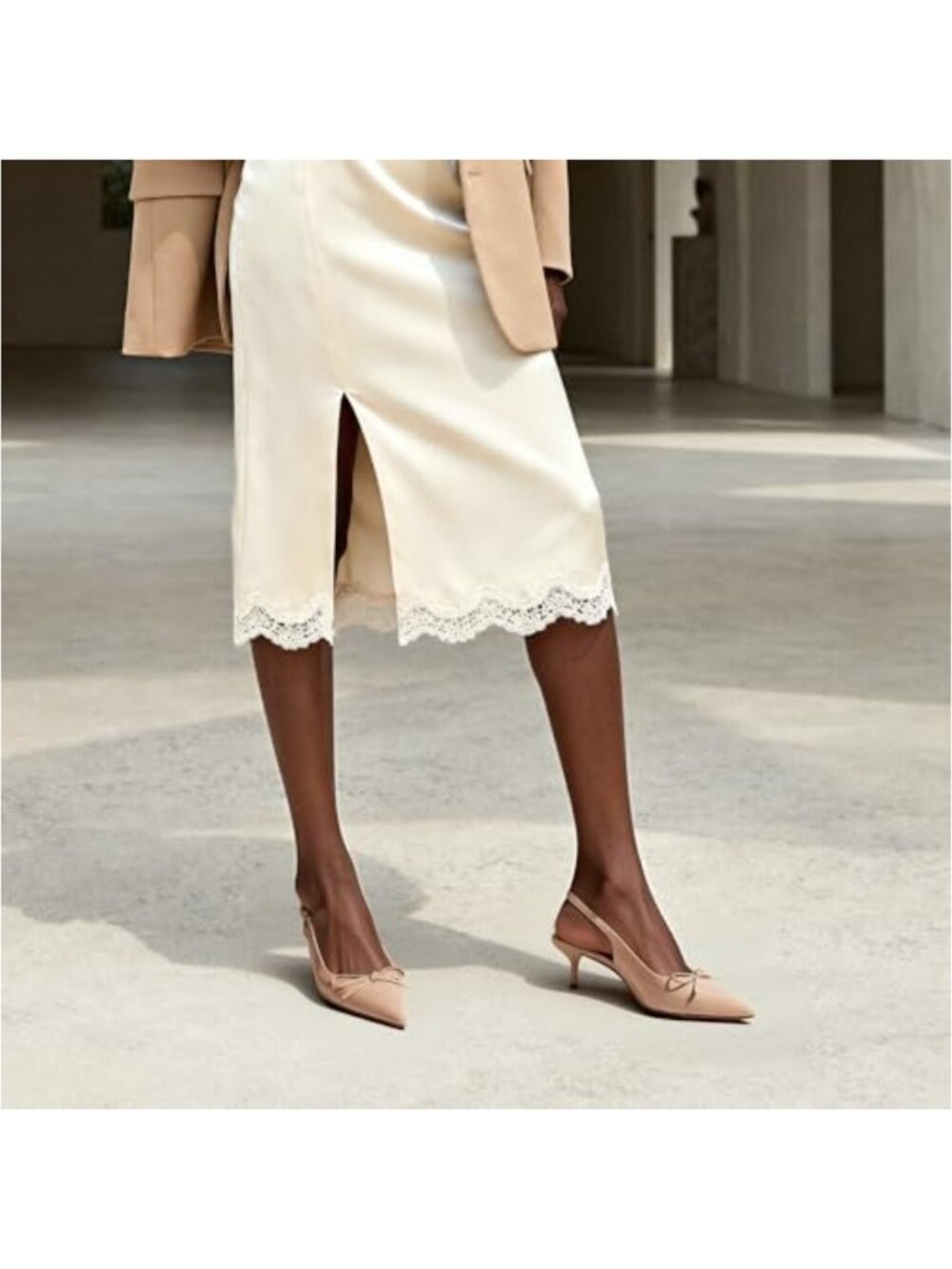 Slingback Kitten Heels Pumps with Bow Pointed Toe Low Heel Dress Shoes - Picture 2 of 6